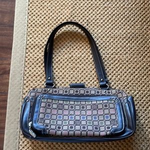 Liz & Co. Small two handle shoulder bag. Brown/tan Cotton & Poly Cute& Clean.